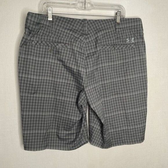 Under Armour Gray Plaid Stretch Pockets Flat Front Shorts Men Size 40 X 11 - Picture 8 of 9